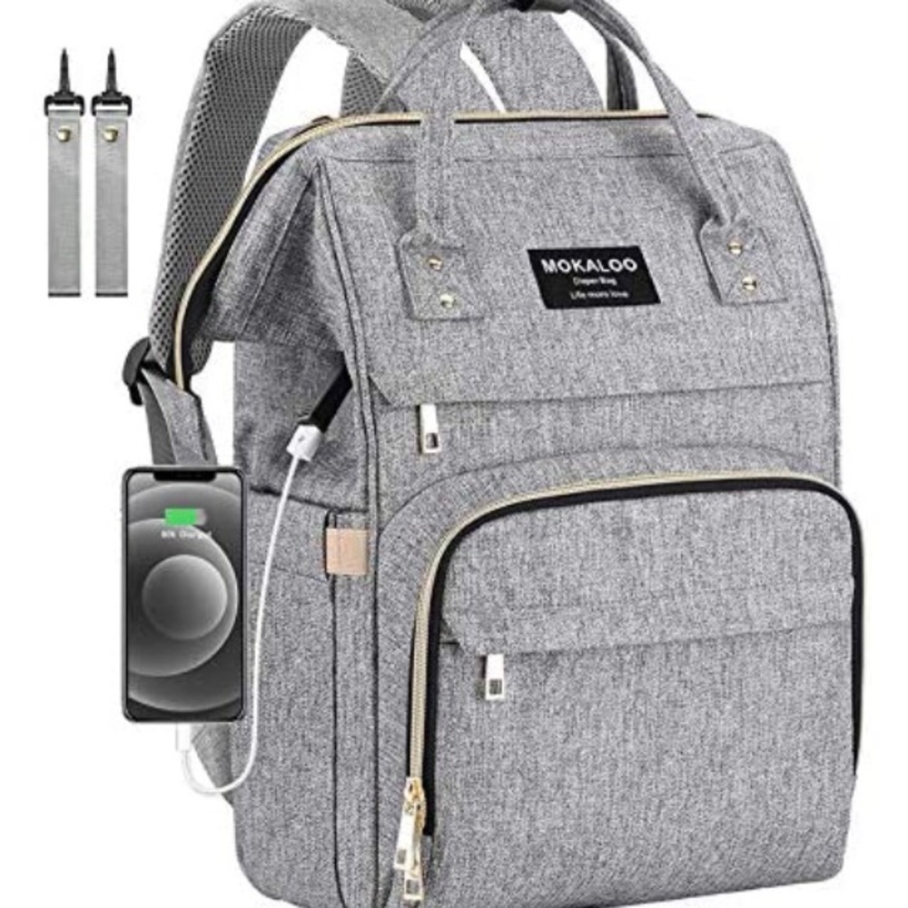Mokaloo Gray Baby Diaper Backpack